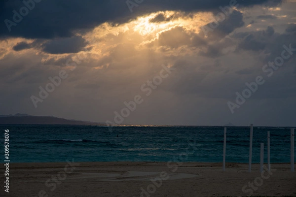 Obraz 浜辺の夕陽