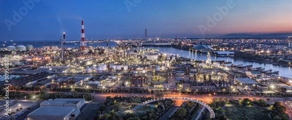 Fototapeta 三重県・四日市市 うみてらす14展望台から眺めるパノラマ工場夜景