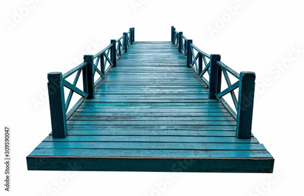 Obraz Old green wooden bridge isolated on white background with clipping path.