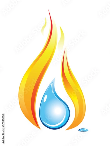 Fototapeta Water drop inside a fire flame