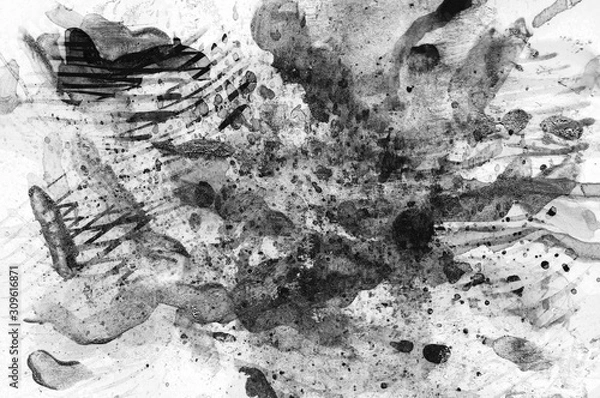 Fototapeta Black white horizontal abstract painting mixed grunge