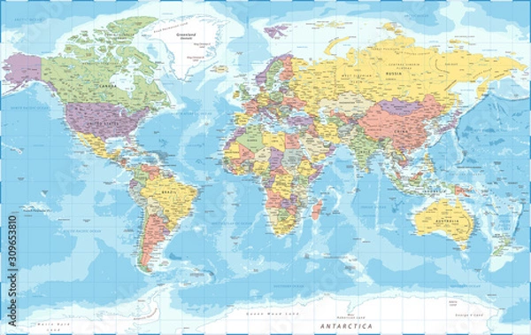 Fototapeta Mapa świata - polityczne - Szczegółowa ilustracja wektorowa