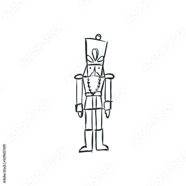Fototapeta Nutcracker soldier doodle art illustration drawing - toy cracker nut wooden cartoon figurine army military handmade -  Christmas Holiday celebration Xmas winter season December Merry Christmas - Snow 
