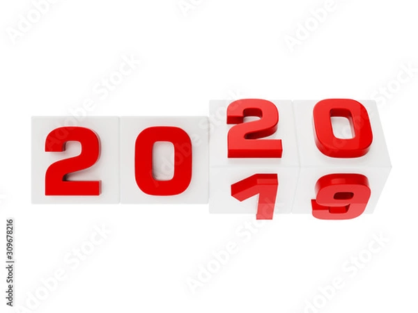 Obraz White boxes 2019 rotating to 2020. New Year concept