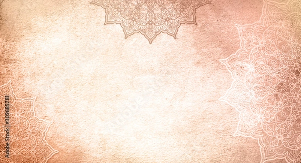 Obraz Light golden earthy textured watercolor background with mandalas