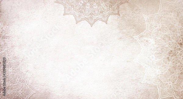Obraz Light soft cream, earthy textured watercolor background with mandalas