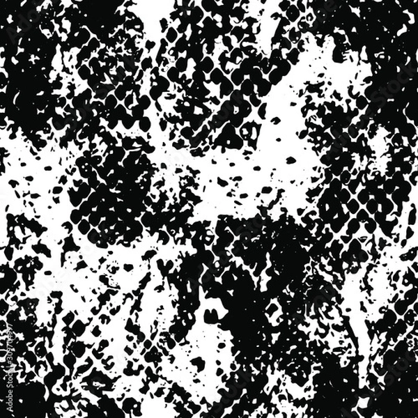 Obraz Full Seamless Onamental Snake Animal Skin Pattern Vector. Black and white snake leather design for textile fabric print. Snake leather pattern for bag, shoes, tight, dress.