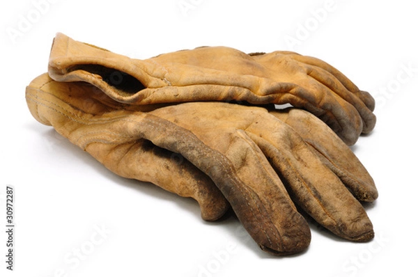 Fototapeta Old Dirty Leather Work Gloves