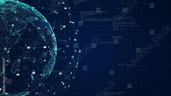 Fototapeta Technology Network Data Connection, Digital Data Network and Cyber Security Concept. Earth element furnished by Nasa.
