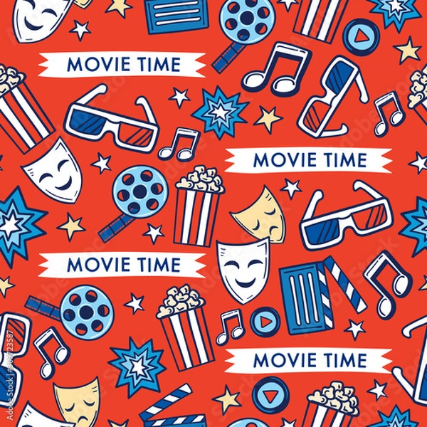 Fototapeta Cinema icon set seamless pattern : Vector Illustration