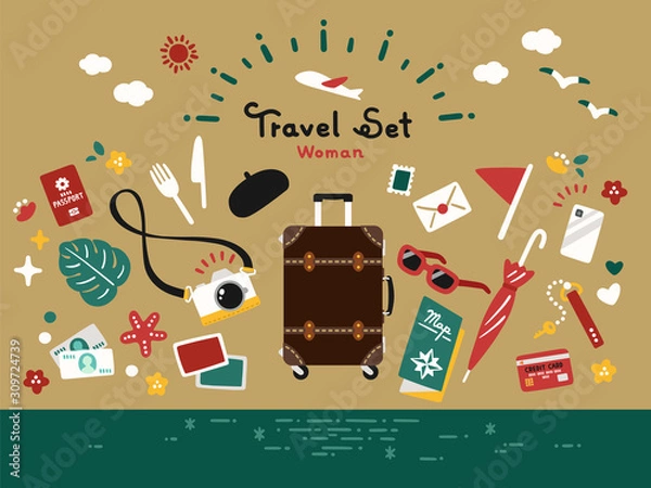 Obraz travel set / vector simple / retro, antique