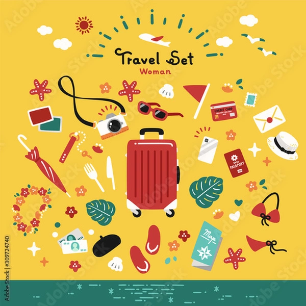 Obraz travel set / vector simple / summer, vacation
