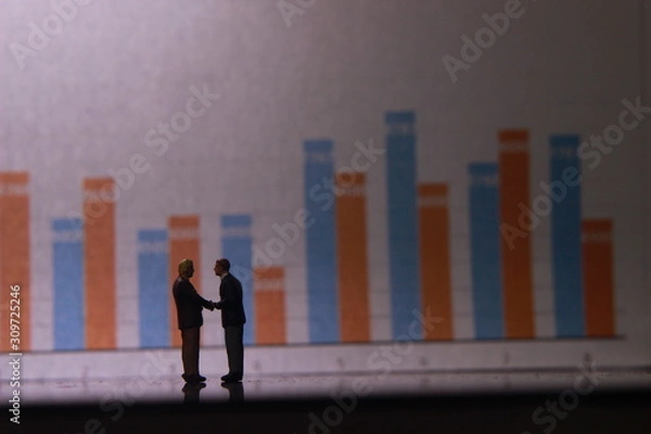Fototapeta Simple Illustration Photo for Silhouette Two Man Handshaking and Business Agreement with graphic Chart as a background
