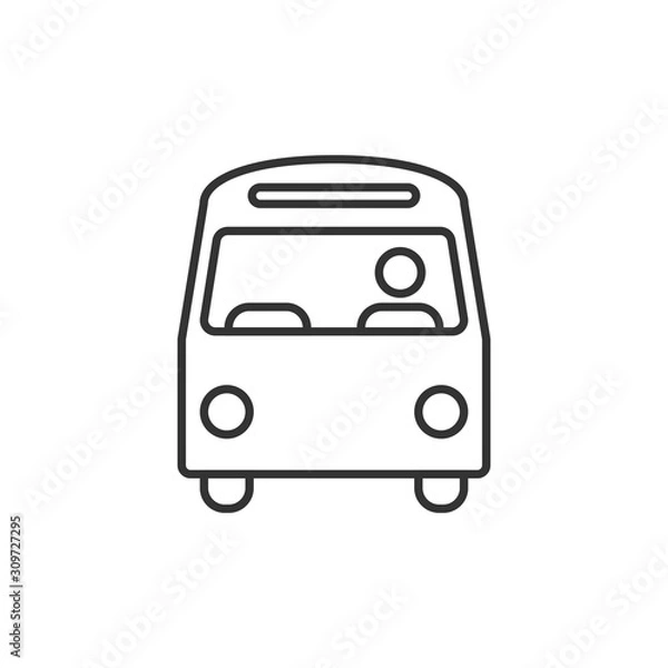Fototapeta Bus icon in flat style. Coach vector illustration on white isolated background. Autobus vehicle business concept.