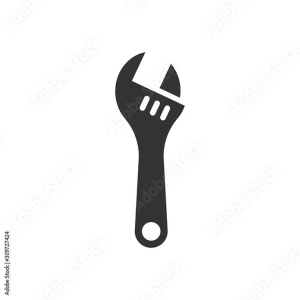 Obraz Wrench icon in flat style. Spanner key vector illustration on white isolated background. Repair equipment business concept.