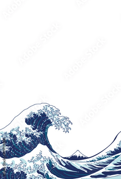 Fototapeta ポストカード、はがきテンプレート、富士山、波