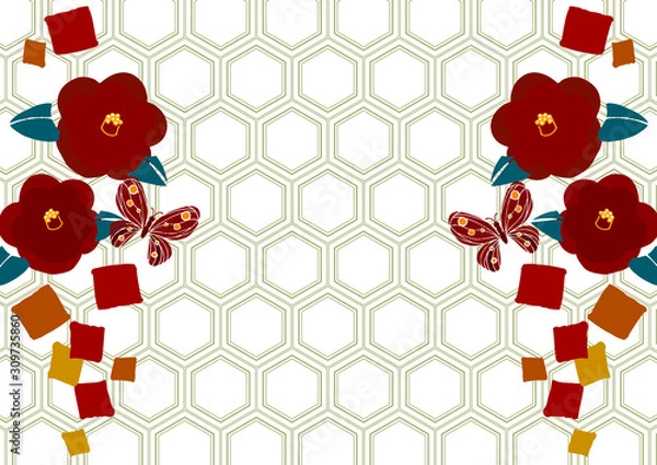 Obraz 椿と蝶をモチーフにした和柄のイメージカット