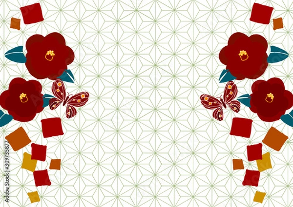 Obraz 椿と蝶をモチーフにした和柄のイメージカット