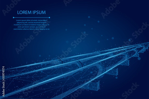 Obraz Abstract mash line and point Oil pipeline. Petroleum fuel industry transportation line connection dots blue vector illustration