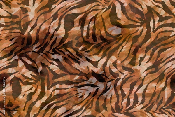 Fototapeta Full seamless wallpaper for zebra and tiger stripes animal skin pattern. Black and gold ornamental design for textile fabric printing. Fashionable and home design fit.