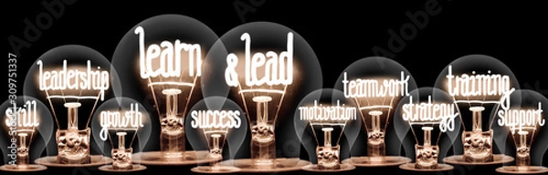 Fototapeta Light Bulbs with Learn & Lead Concept