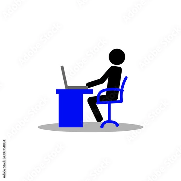 Obraz Pictogram businessman working on computer, stick man office worker.