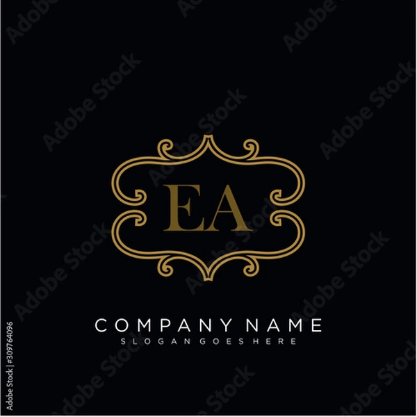 Obraz Initial letter EA logo luxury vector mark, gold color elegant classical