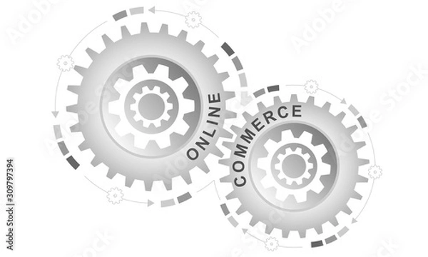 Fototapeta Online commerce concept. Abstract background with connected gears. Vector infographic illustration.