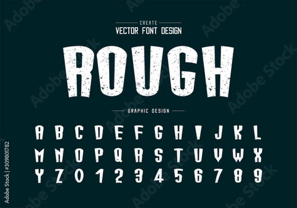 Fototapeta Texture font and cartoon alphabet vector, Rough tall typeface letter and number design