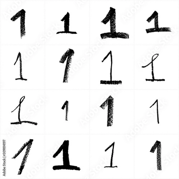 Obraz  Set of hand drawn digits. Hand made written with crayon templates of figures. Patterns of grunge style calligraphy for graphic design works.
