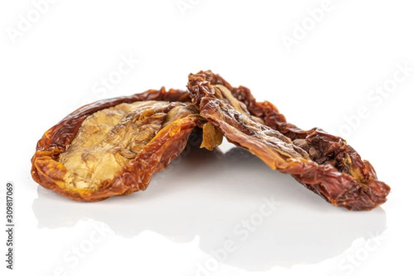 Fototapeta Group of two whole dried red tomato piece isolated on white background