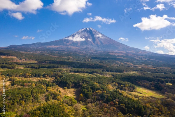 Fototapeta Aerial view of Fuji mountain in Shizuoka, Japan. drone view point