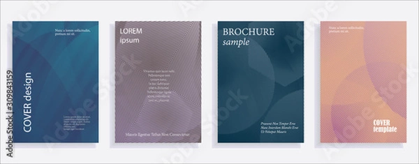Fototapeta Minimalistic cover design templates. Set of layouts for covers of books, albums, notebooks, reports, magazines. Line halftone gradient effect, flat modern abstract design. Geometric mock-up texture