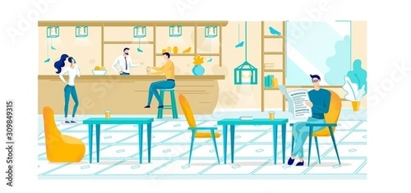 Obraz Modern Cafe, Office Canteen and People Snacking