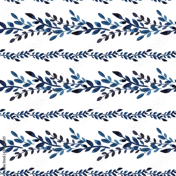 Obraz Watercolor flowers handmade in indigo. Blue flower seamless pattern. Isoleted on white background. Classic blue. Floral pattern