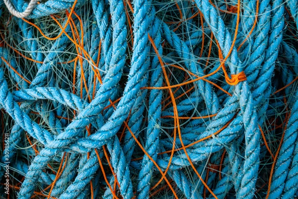 Fototapeta Colourful fishing net rope