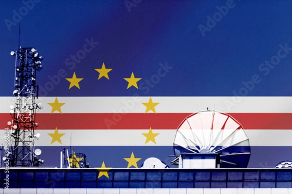 Fototapeta 3D illustration Telecommunications in countries with the flag of Cabo Verde