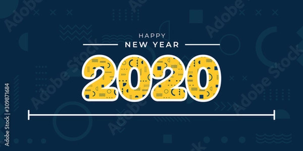 Fototapeta Memphis Style Happy New Year 2020. Egypt Pattern. Basic shape background
