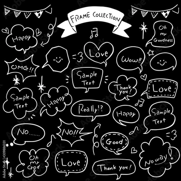 Fototapeta 黒バックに使える白い罫のふきだし　文字あり