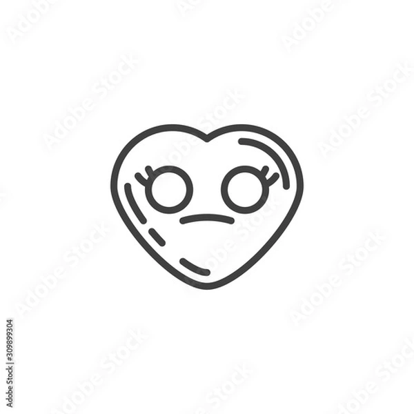 Obraz Flushed heart face emoji line icon. linear style sign for mobile concept and web design. Neutral heart shape emoticon outline vector icon. Love symbol, logo illustration. Vector graphics