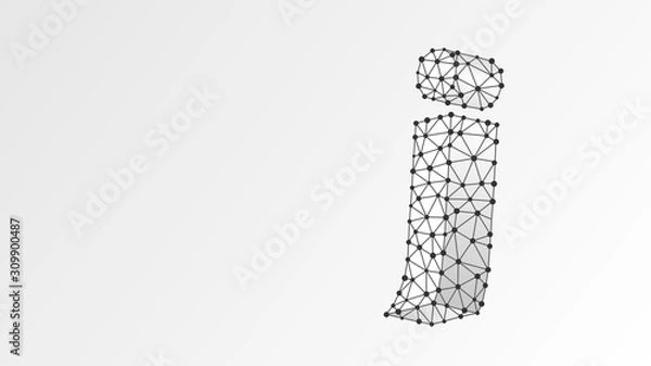 Fototapeta Alphabet letter J. Abstract digital wireframe, low poly mesh, vector white origami 3d illustration. Design of a lowercase letter. Banner, template or a pattern. Triangle, line dot