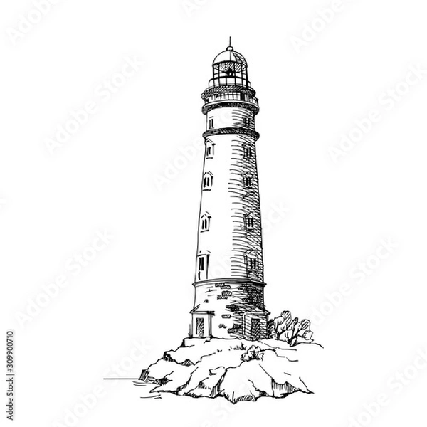 Obraz Latarnia morska. Szkic wektor. Architektura starożytna. Cape Chersonesos, Krym.