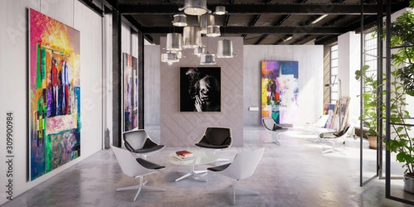 Fototapeta Projekt galerii sztuki współczesnej i wystawienniczej - panoramiczna wizualizacja 3d