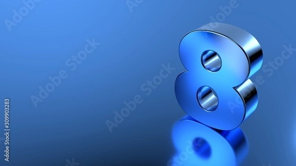 Fototapeta Number 8 Symbol in blue glossy on blue background 3d Illustration