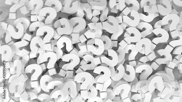 Fototapeta Plain white question marks in white, in a pile, 3d render
