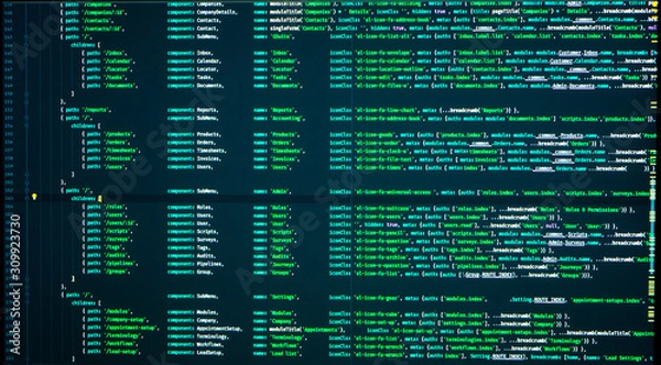 Fototapeta Java code of web page. Vue routes, java routes, vue js routes. Java script programming concept