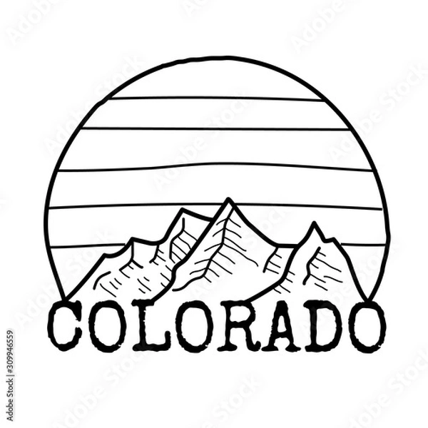 Fototapeta Colorado symbol line drawing with mountains. Vector sketch illustration