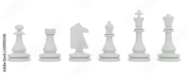 Obraz White chess pieces isolated on white background