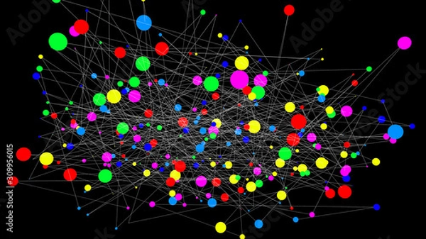 Fototapeta Abstract element with connected lines and dots. 3D illustration