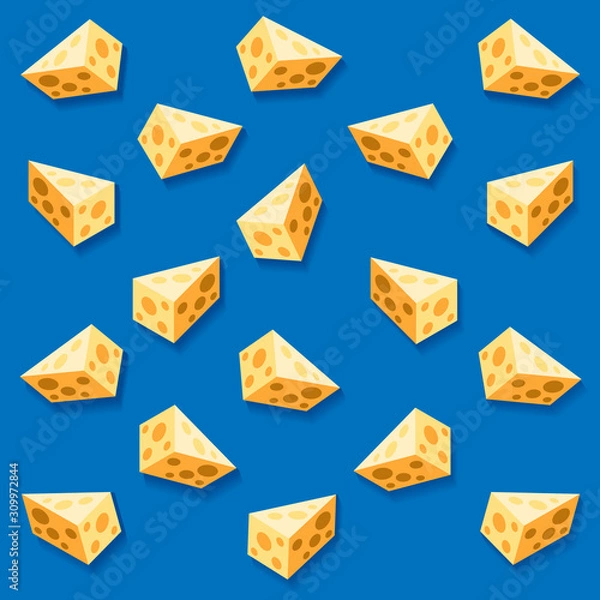 Fototapeta Seamless pattern with a slices of cheese on a blue background.